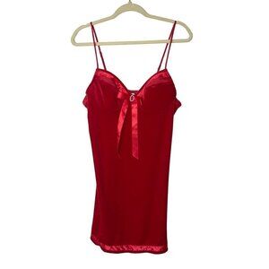 Vintage Cinema Etoile Womens Velvet Slip Nightie Red Size Medium Bow Rhinestone